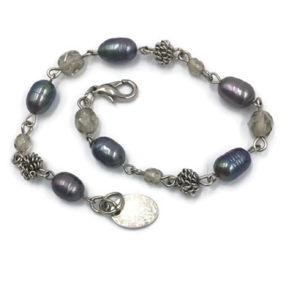 Anne Klein Blue Pearl Silver Tone Bracelet